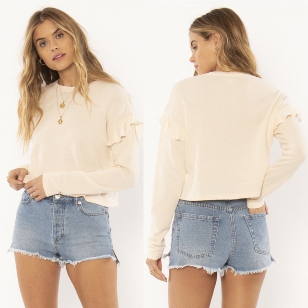 NWT Revolve Amuse‎ Society Rose Fleece Pullover Size XS Ruffle Sweatshirt Top